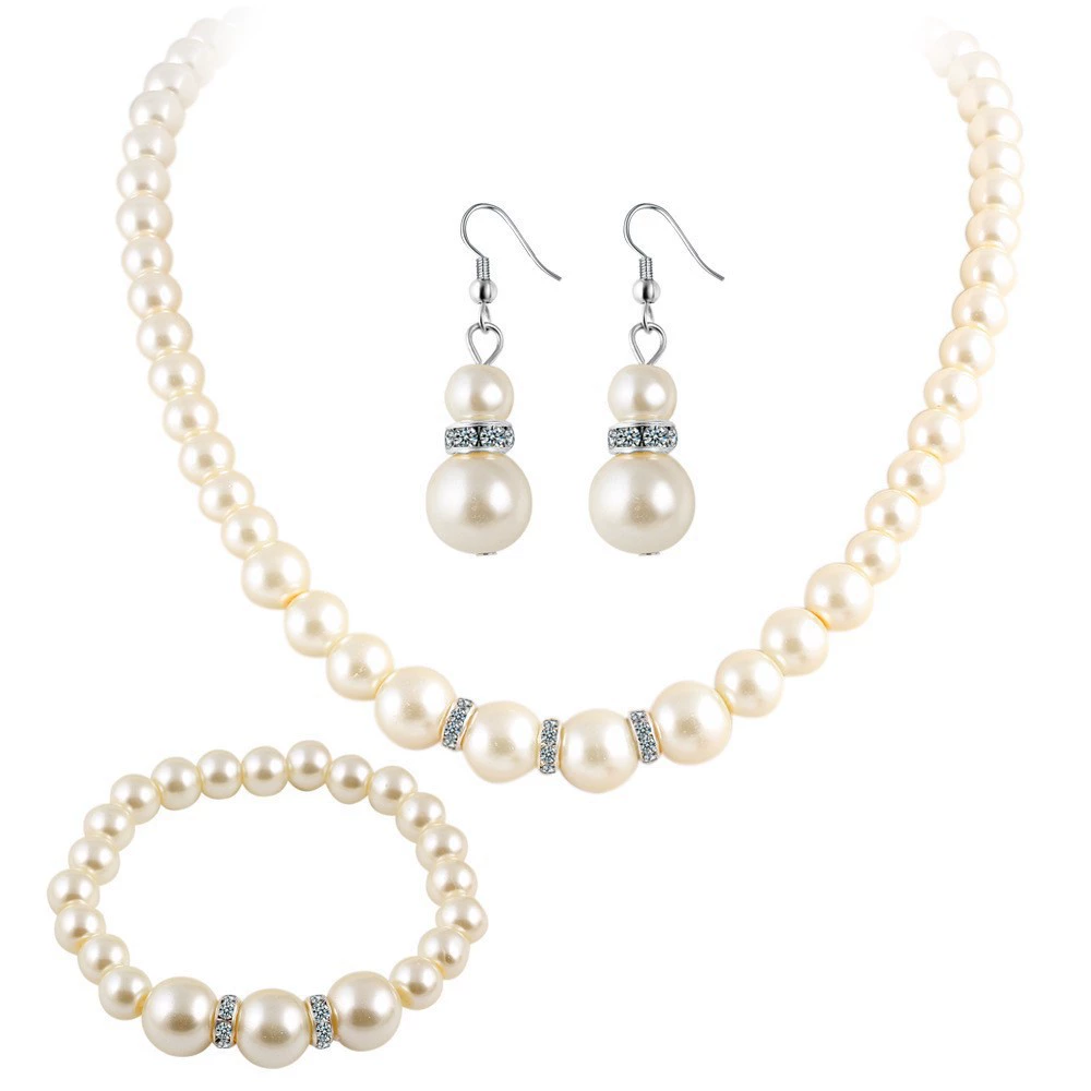 Мод necklace из жемчуга, браслет, цепь, комплект для невесты, аксессуар, корейский стиль, 3 предмета, свадебные аксессуары