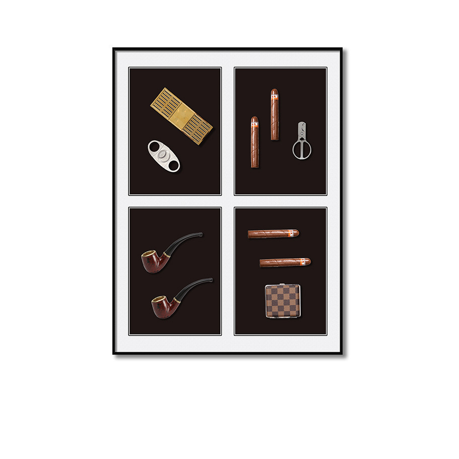 Pintura decorativa de cigarro, pipa, jarra, pintura colgante tridimensional, lujo ligero, habitación de muestra simple, pintura de instalación física