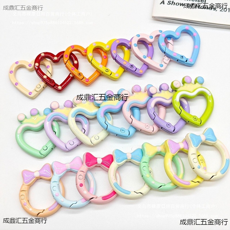 スプリングリングキャンディーカラースプリングバックルアクセサリーカラフルな愛ペイントブックリングカードリングキーホルダーオープン diy ジュエリー|undefined