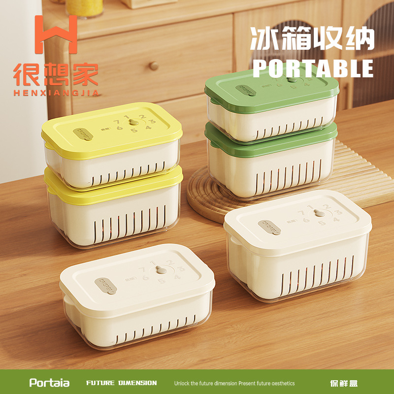 Cronógrafo de cocina Caja de conservación fresca de doble capa Lavabo de verduras Cesta de drenaje Sala de estar doméstica Plato de frutas de plástico Puede salir Caja portátil