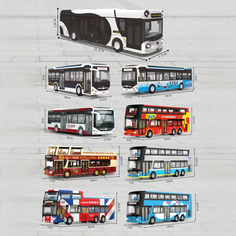 Simulated Single and Double-Decker Bus Alloy Model Ornaments, New Energy Public Transportation Bus Children's Toy Car Manufacturer Wholesale