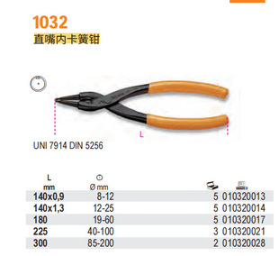 BETA:1032 140*0.9-straight Mouth Inner Circlip Pliers