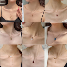 鈦鋼項鏈女式不掉色韓國簡約珍珠鋯石吊墜鎖骨鏈小眾設計感飾品