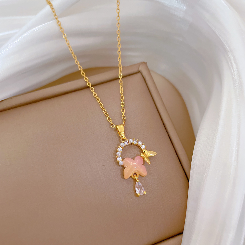 Perlen Schmetterling Diamant Halskette Elegante Kette Für Damen_voghion.com