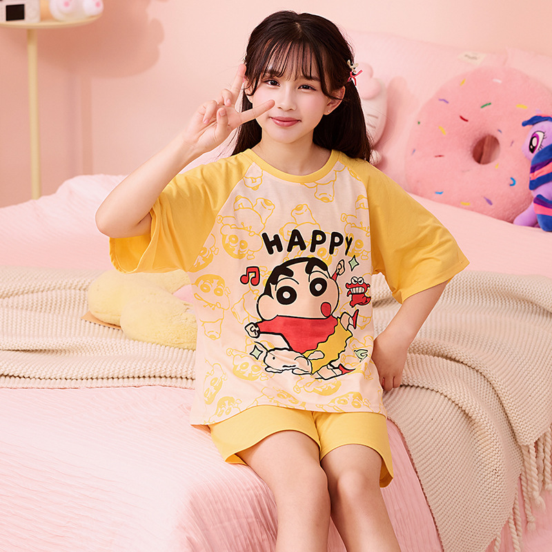 Verano niñas pijamas algodón peinado fino traje de manga corta niños niñas estilo occidental grande lindo homewear