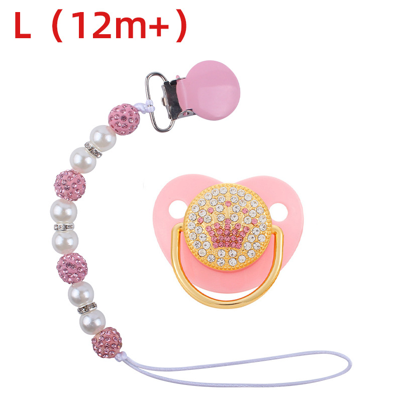 Nuevo bebé suministros corona patrón chupete bebé creativo perla chupete cadena anti-caída traje de cadena