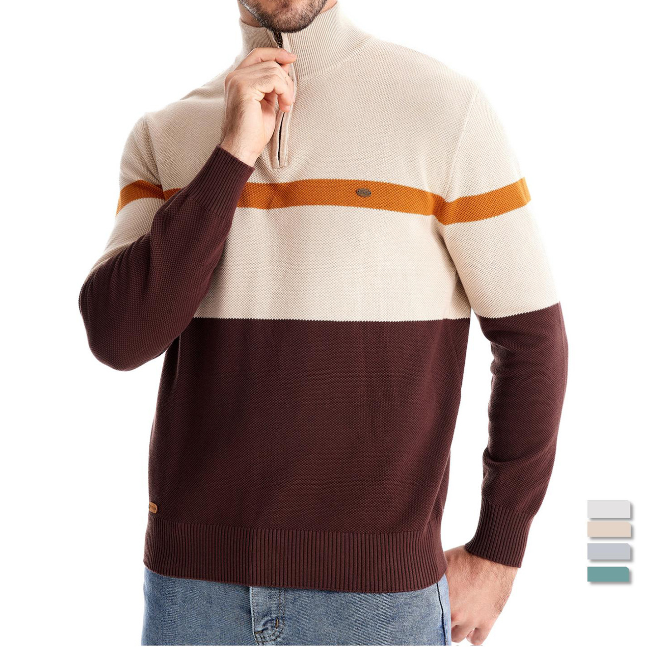 Pull tricoté à col montant et demi-fermeture éclair de taille européenne pour homme, nouvelle collection automne/hiver 2024_voghion.com