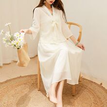 大码女装2024夏季新款胖妹妹中国风改良汉服减龄雪纺连衣裙两件套