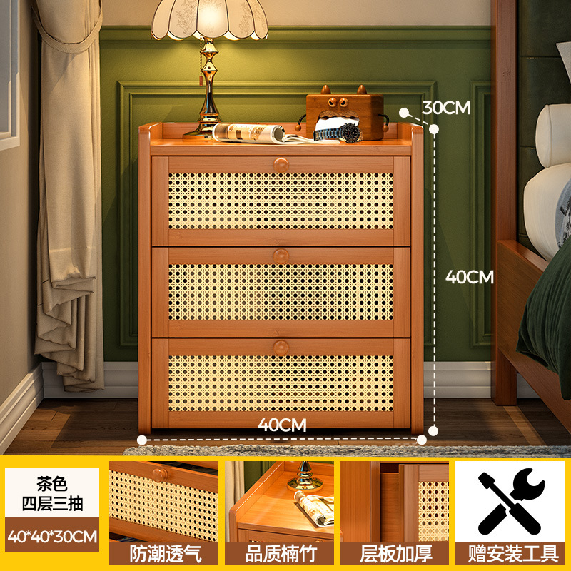 Mesa de noche creativa de ratán tejida, sala de estar doméstica simple, sofá, mesa lateral, estante, dormitorio, mesita de noche, cajón, armario de almacenamiento