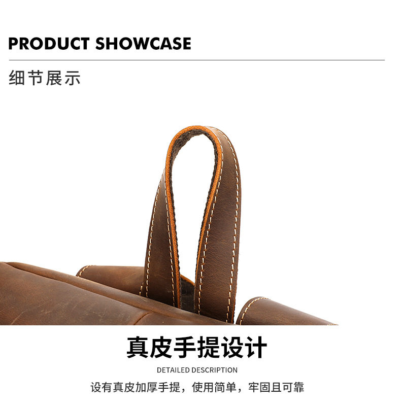 Ba lô nam da bò thật da ngựa điên phong cách Âu Mỹ cổ điển dung tích lớn 32×13×38 cm kèm ngăn laptop 15 inch — màu đen, Màu cà phê, Màu nâu đậm chi tiết 26