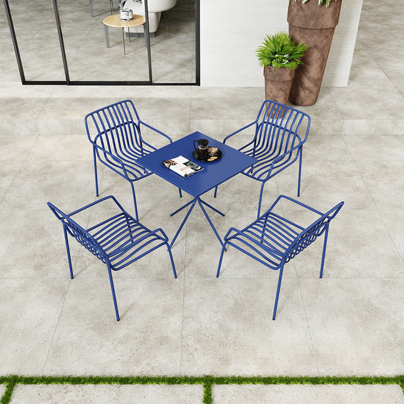 Wrought Iron Outdoor Square Table and Chairs Modern Leisure Trendy Milk Tea Shop All-Aluminum Round Table Rust-Proof Outdoor Open-Air Garden Balcony