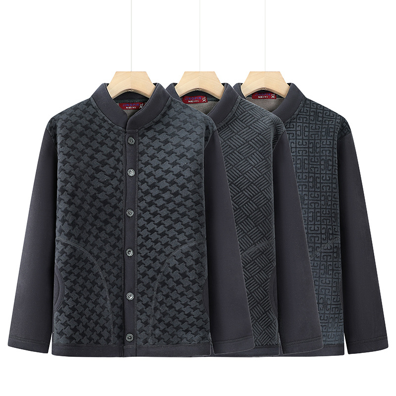 2024 중장년층 고급 겨울 상의와 이너용 가디건, 아빠를 위한 벨벳과 도톰한 보온 면 코트, 중국 올 매치 트렌드