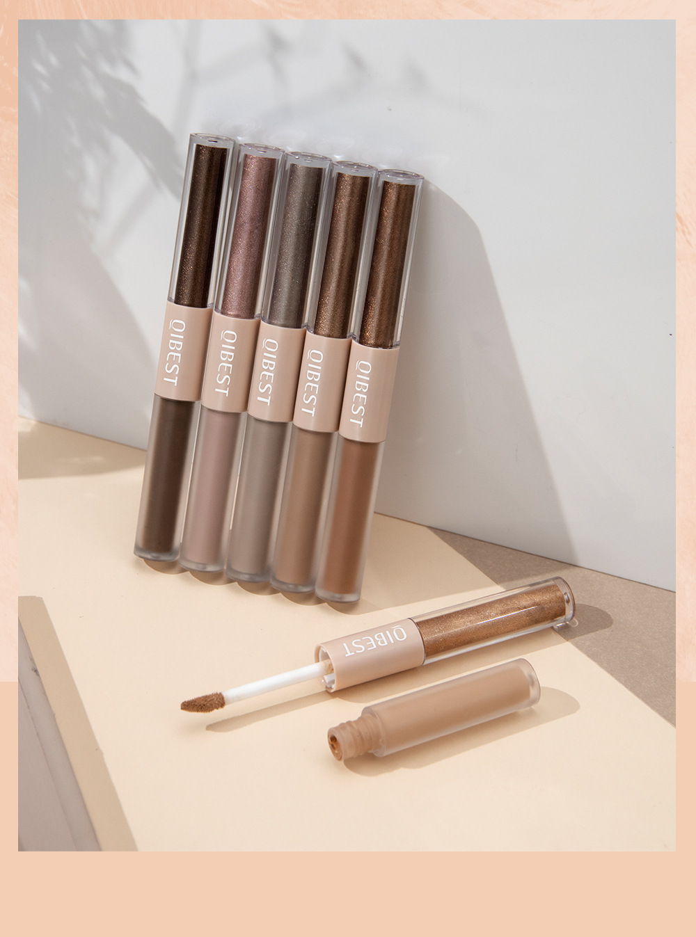 QIBEST Double-Head Liquid Eyeshadow Pearl Matte Fine Glitter Natural Brightening High-gloss Eyeshadow Liquid Makeup Set undefined
