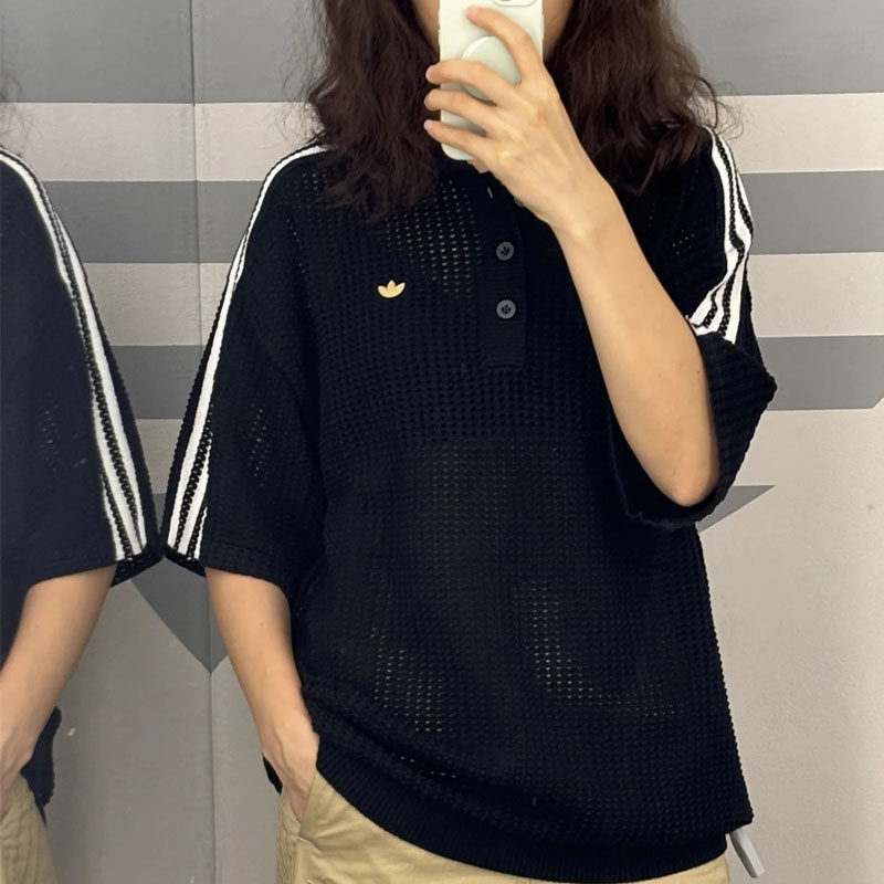 Clover Brand Unisex Summer Hollow-Out Mesh Turn-Down Collar Loose Sports Casual Short-Sleeve Polo Shirt Kf0403