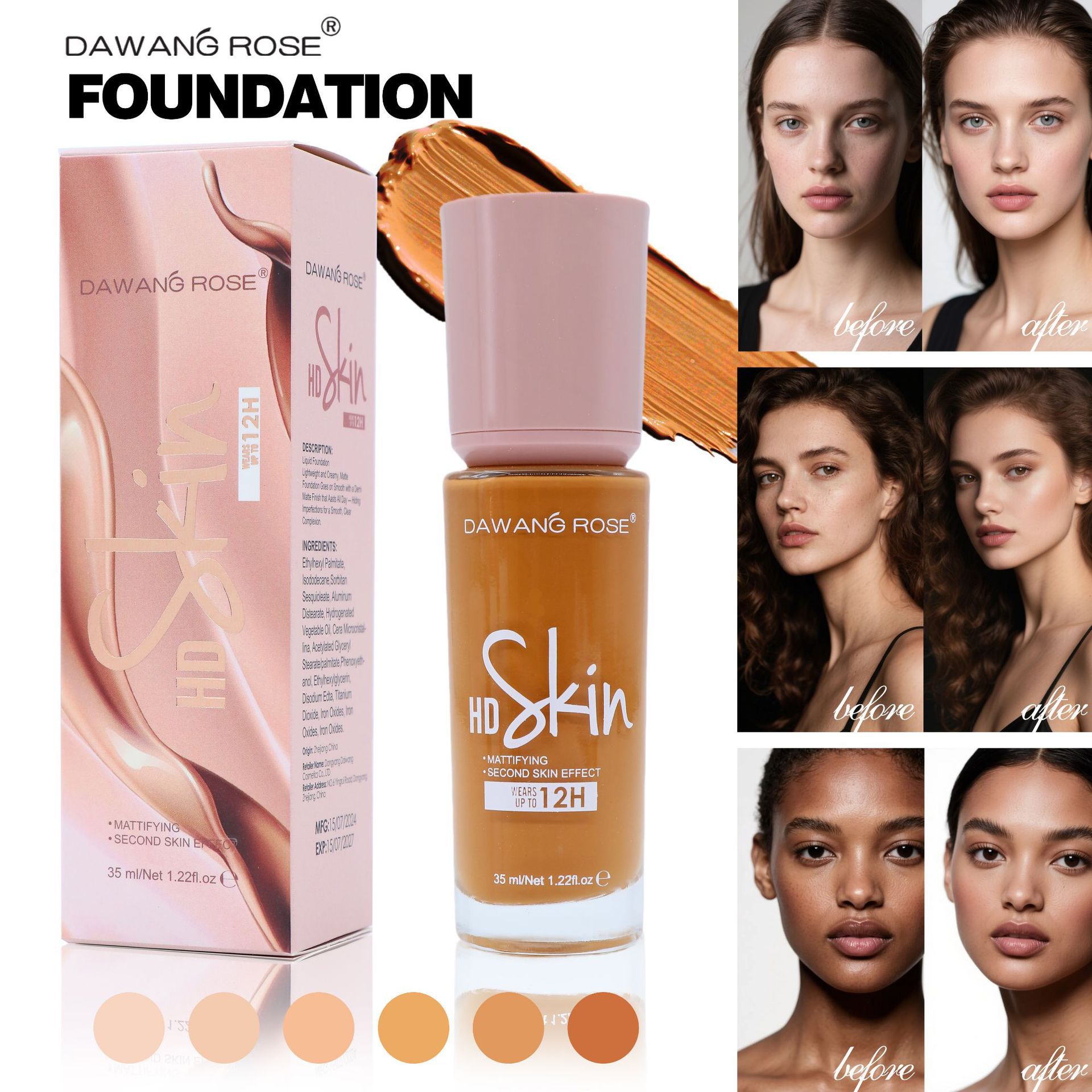 Exclusive Foundation, Long Lasting, Non Transferable, Concealing, Moisturizing, Non Cakey, Skin Nourishing, Brightening Makeup, In Stock._voghion.com