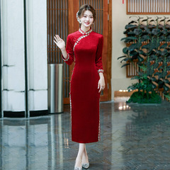 红色妈妈装国风中式长款秋季长袖旗袍2025新款女复古修身收腰秋冬