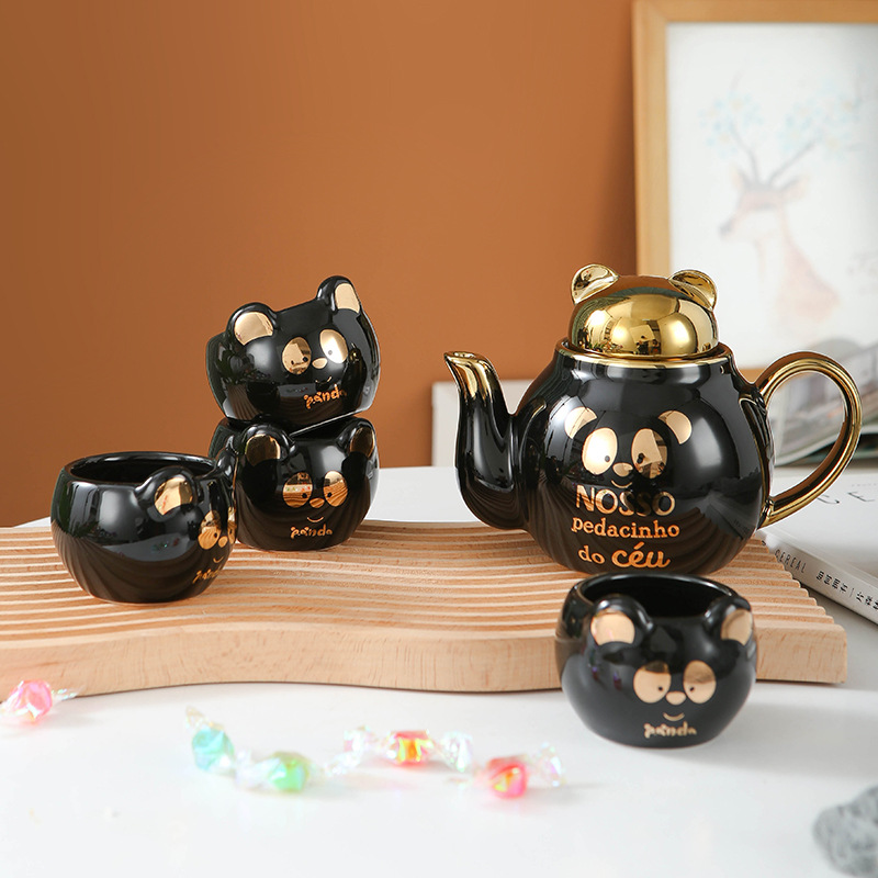Lindo de dibujos animados Flor de cerámica juego de té imprimible logo Amazon dedicado Panda juego de té taza juego de regalo traje