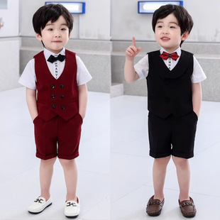 Children's Suit Boys' Summer One-year-old Dress Boys' Baby's Birthday Small Suit Vest Flower Children's Performance Costume