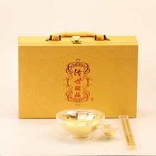 【传世藏品】镀银碗银勺银筷皮盒三件套银鱼碗套装摆件三件套礼盒