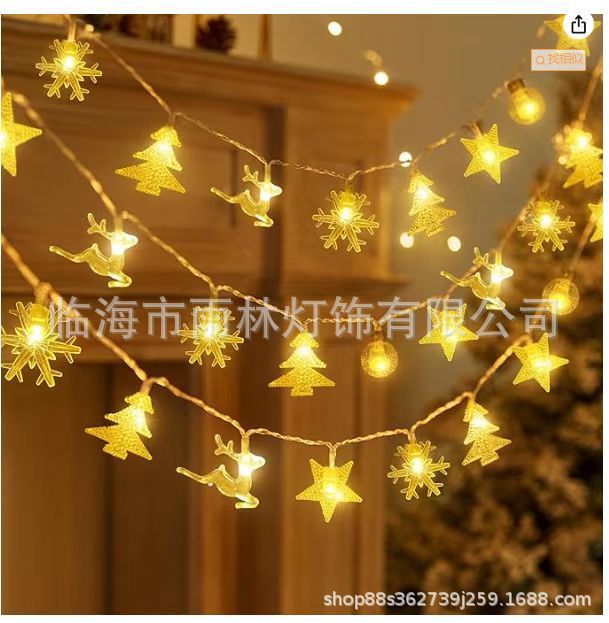 Cadena DE LUZ DE Navidad LED transfronteriza copo de nieve alce Cadena de luz del árbol de Navidad Estrella atmósfera decoración pequeña luz de color luz intermitente