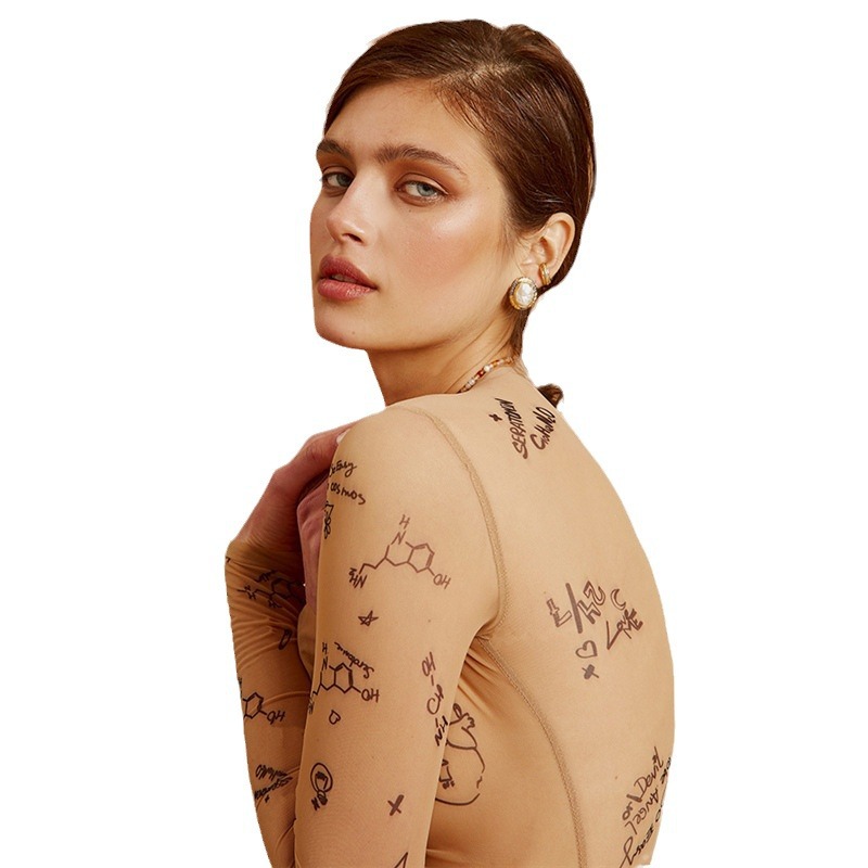 Estilo europeo y americano 2021 verano nuevas mujeres de cuello redondo manga larga moda malla transparente Sexy Slim jumpsuit mujeres