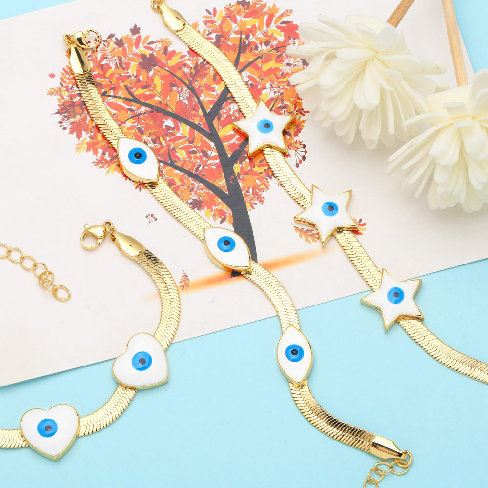 Fashion Star Heart Shape Eye Copper Bracelets Gold Plated Zircon Copper Bracelets