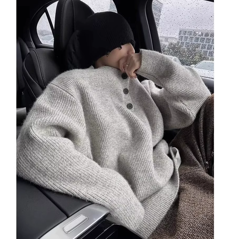 Осенняя и зимняя мода cleanfit однобортный вязаный свитер Мужская мода ленивый ветер Генри свитер свободный куртка