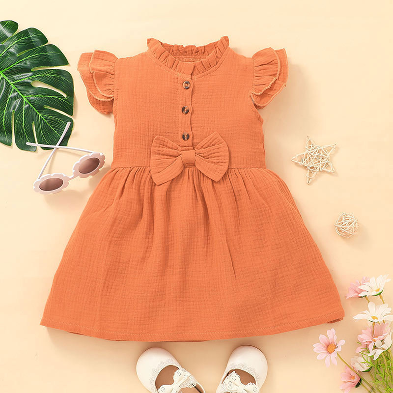2022 Summer Baby Girl Bow Dress Summer Lace Flying Sleeve Vest Skirt display picture 2
