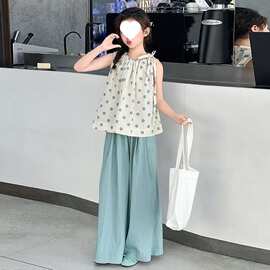 女童波点套装夏季2026新款女大童洋气吊带衫阔腿裤两件套甜美夏装