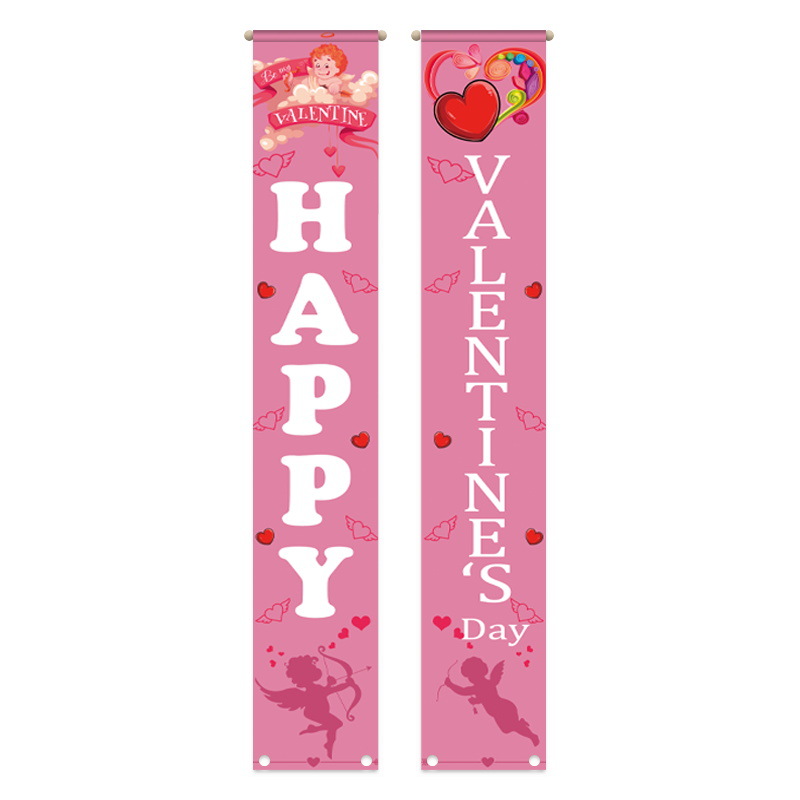 Transfronterizo nuevo Día de San Valentín copla ancho de la puerta al aire libre creativo Impresión de dibujos animados colgando bandera colgando paño Día de San Valentín cortina de la puerta