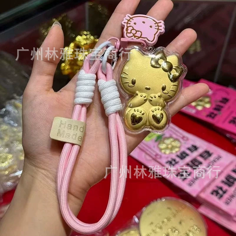 Водяные раковины с тем же золотом 999KT кошачий подвеска подарок стерео HelloKitty мобильный телефон брелок для подарков