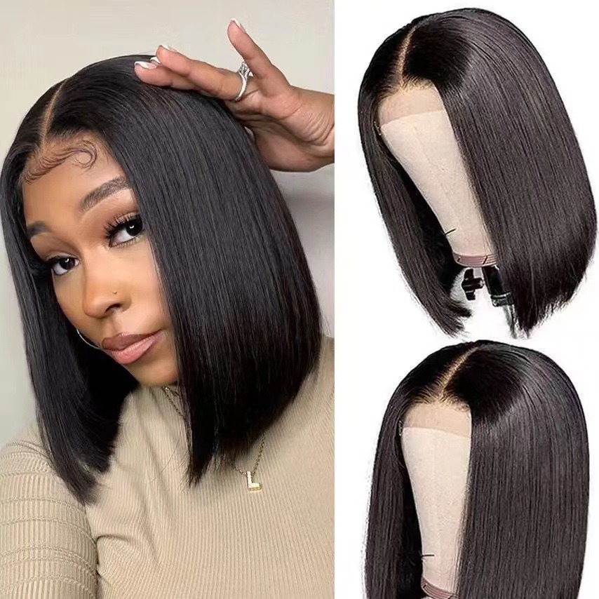 Cross-border adorable bobwigs damas cortos cortos y recto frente encaje fibra química capuchilla rosa pelucas