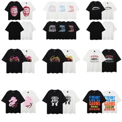 Classic unisex T-shirt with letter print from Devil Island, loose round neck, couple's base shirt for men, new style.