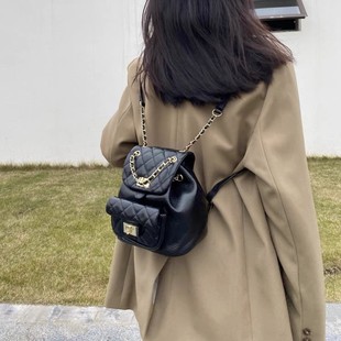 Small Backpack Women's 2022 Korean Style New Mini Chanel Style Rhombic Chain Bag Retro Casual All-match Backpack Trendy