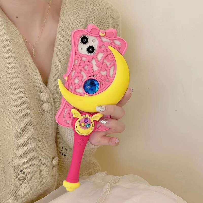Sailor Moon Star iPhone 14 Apple 13Pro Selfie Handle Silicone Phone Case 12Pro Max