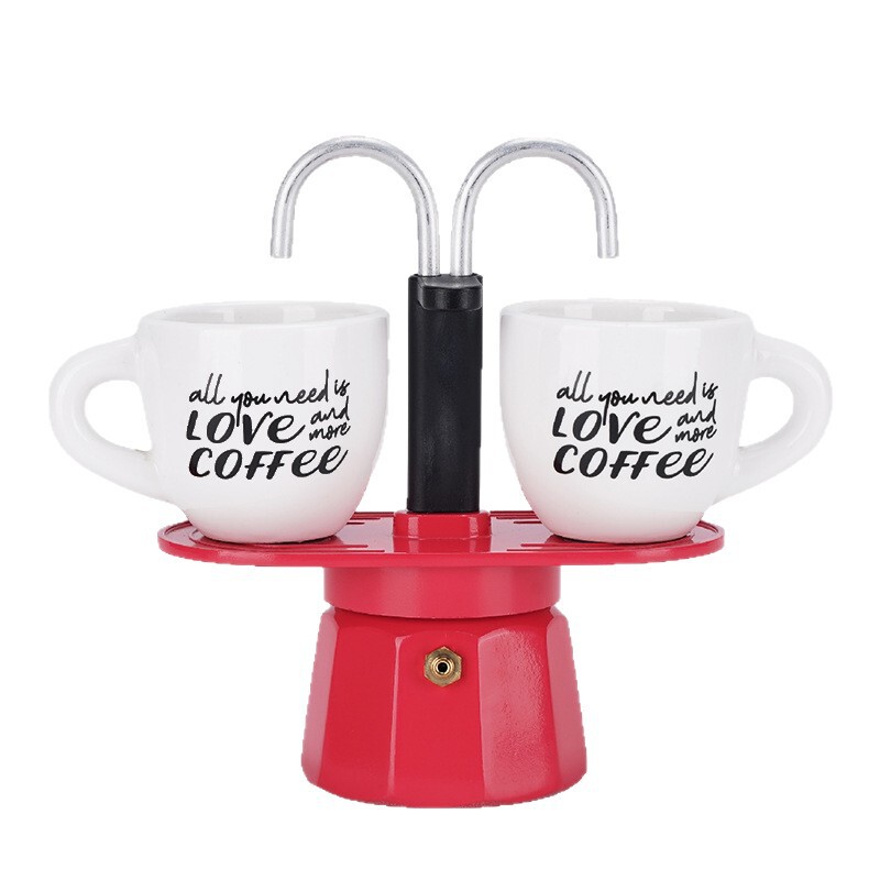 In-Stock Cross-Border Art Dual-Use Food-Grade Aluminum Mini 2-Cup Moka Pot Espresso Machine for Home and Camping Coffee Maker