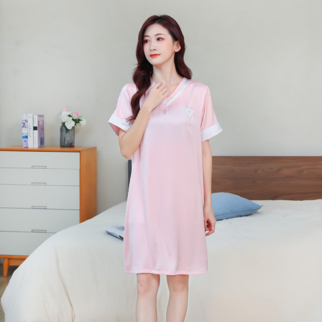 2024 verano toda la luz tela de hielo pijama chica simple V-collar pijama largo delgado ropa de hogar se puede usar