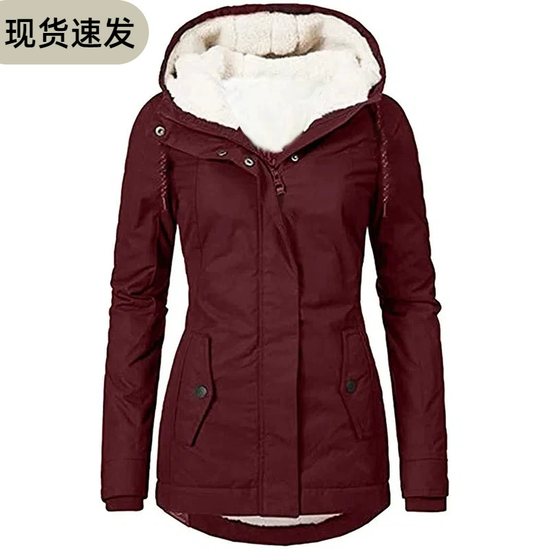 Трансграничная Европа и США wish осень и зима новая женская куртка сплошной цвет карманные молнии с длинными рукавами плюс флисовая куртка для женщин