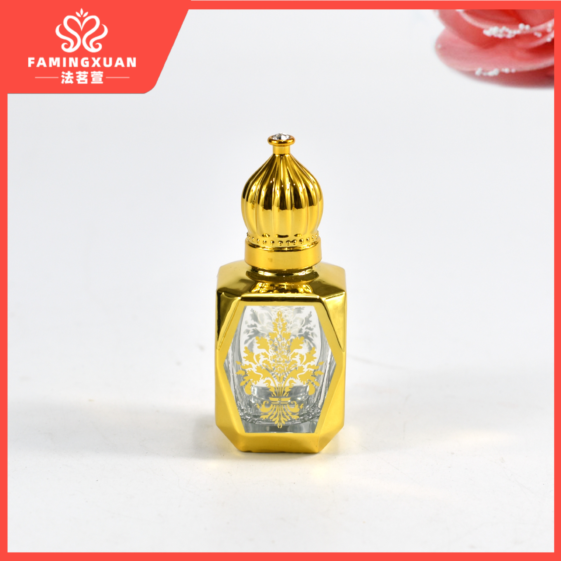 Botella de perfume de faimingxuan sub-embalaje botella vacía a granel perfume botella vacía 17ML dorado bola de cristal perfume botella vacía