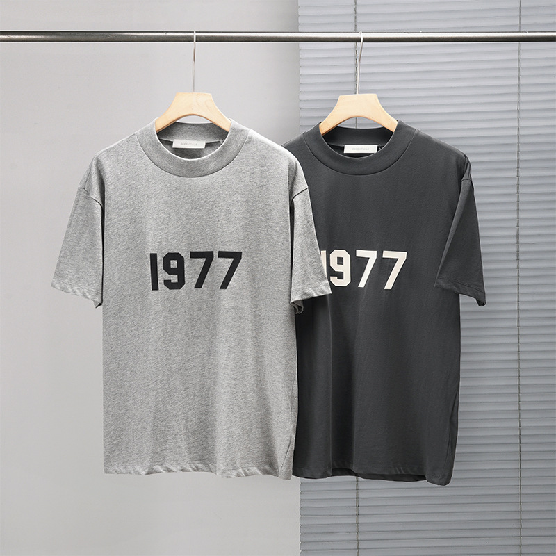 Cross-Border Essentials 1977 Line 3D Digital Flocking Round Neck Loose Fog Unisex Short-Sleeve T-Shirt