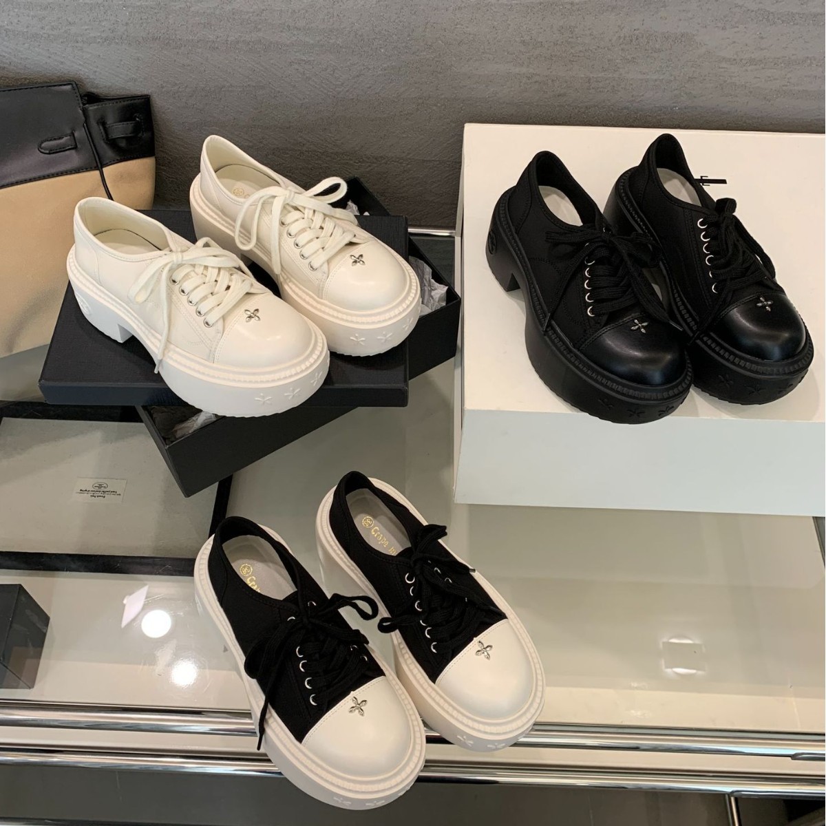 새로운 네이선 도로 코너에 가을을 가진 포도 엄마 ~ 8cm 두꺼운 바닥 큰 둥근 머리 두꺼운 바닥 캐주얼 캔버스 신발 여성