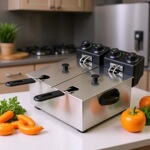 丰越 4L+4L双缸双筛炸胶头电炸炉 油炸锅 家用小炸炉炸（定时款）