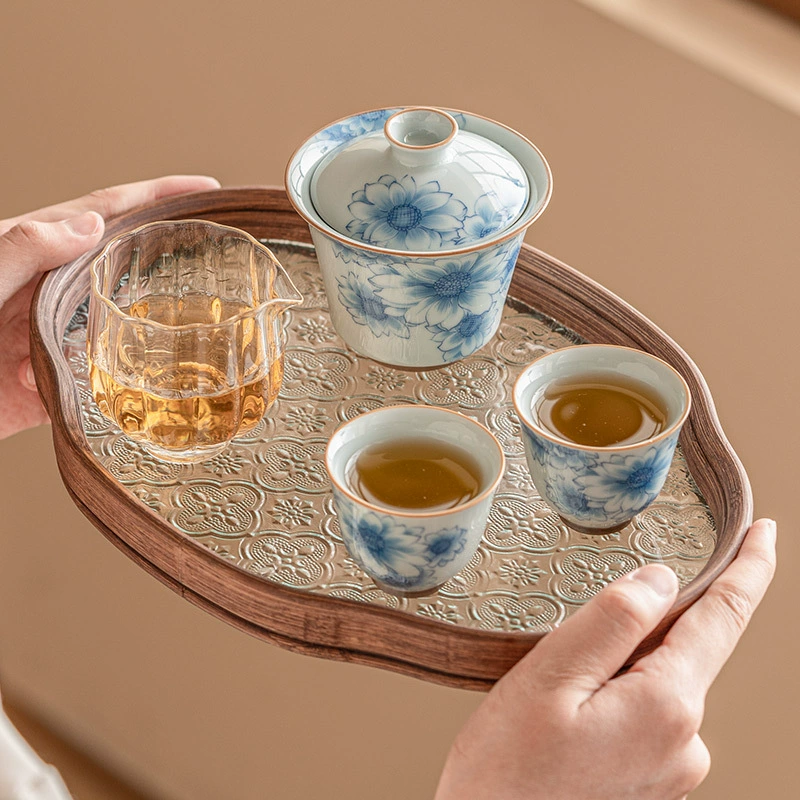 Синий и белый керамический чайный cup, элитный стеклянный чайный набор, китайский стиль