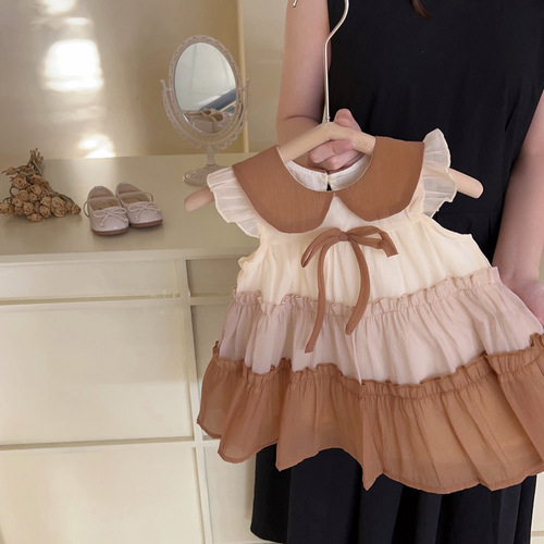 Girls' sleeveless dress 2025 summer sweet and cute princess dress for girls child small flying sleeve halter dress