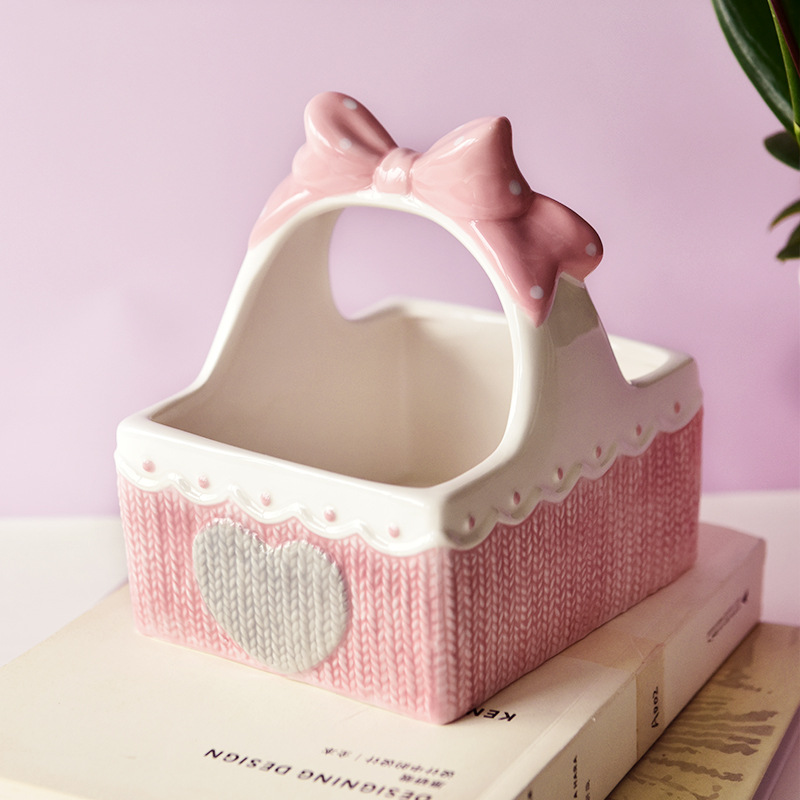 Rosa chica corazón cesta de cerámica Golden Bear hamster cosméticos caja almacenamiento suministros para el hogar mascotas necesidades diarias