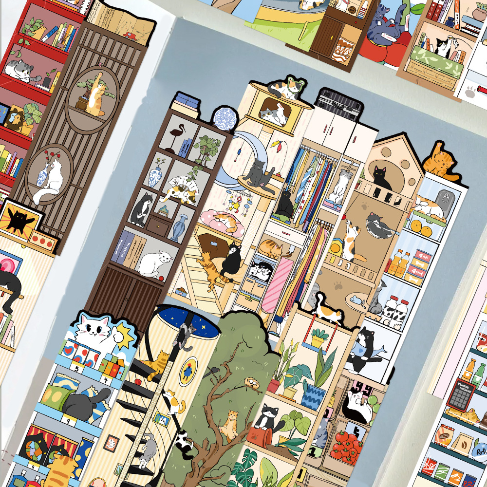 30개 고양이 세계 책갈피 테두리 없는 특수 모양 책갈피로 책 장식, 책 표시, 카드 묶기, 작은 카드 읽기