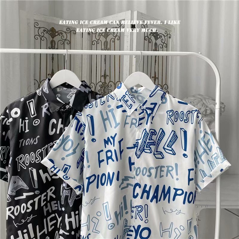Cross-Border Dropshipping Hawaiian Couple Floral Shirts Men's Short-Sleeve Stylish Summer Thin Loose Trendy Hong Kong Style