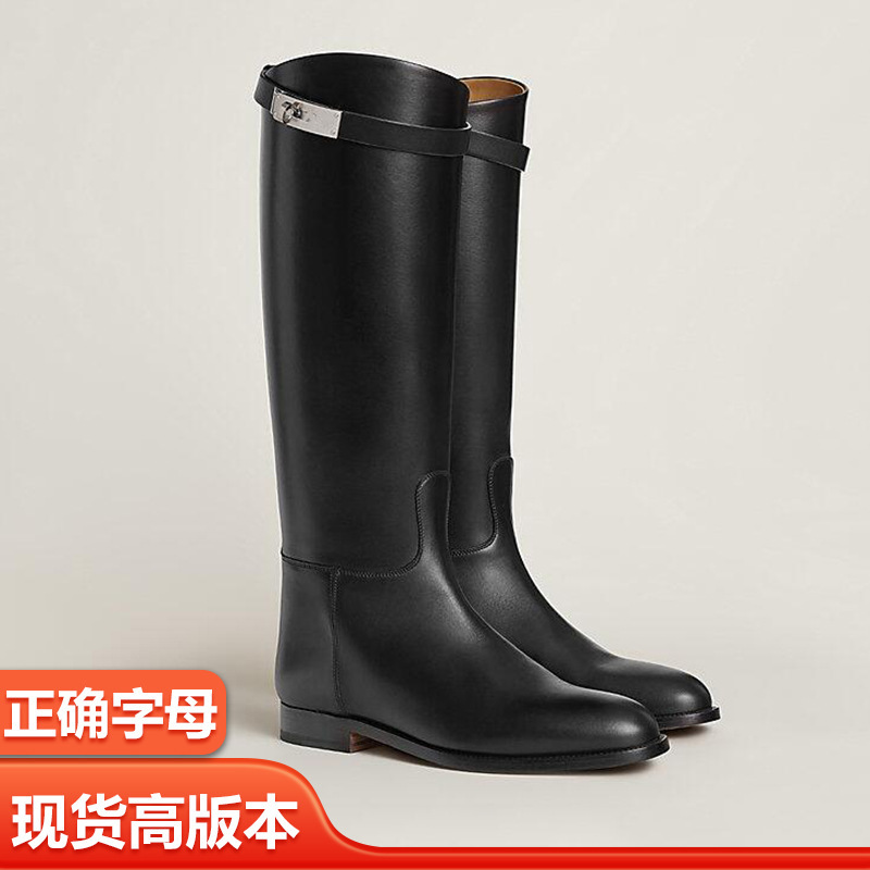 2025新款h家锁扣单靴长靴子女秋冬骑士靴长筒靴不过膝真皮瘦瘦靴|undefined