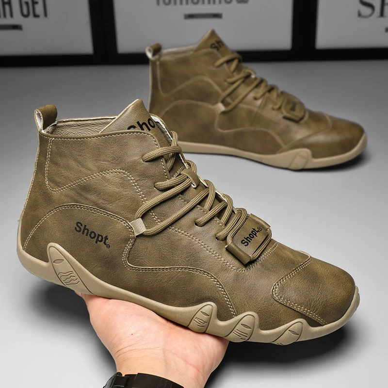 Мужская обувь осенняя и зимняя высокая помощь на открытом воздухе альпинизм водонепроницаемая нескользящая кожаная обувь