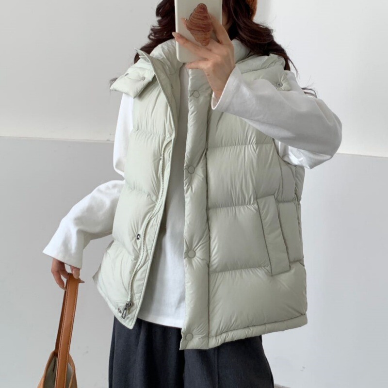 2025 Autumn/Winter Women's Short down Vest 90% White Duck down Casual Hooded Thick Fashion Sleeveless Jacket Trend
